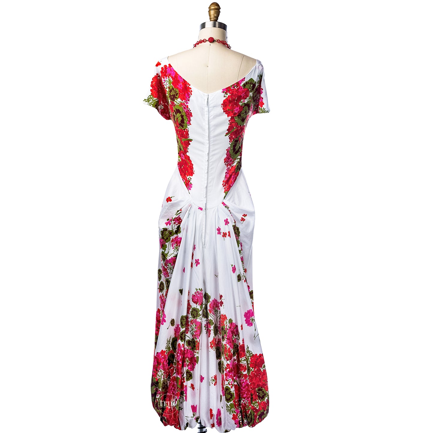 vintage 1950's dress ...spring floral Dorothy O'hara cotton sateen bubble fishtail train bombshell dress