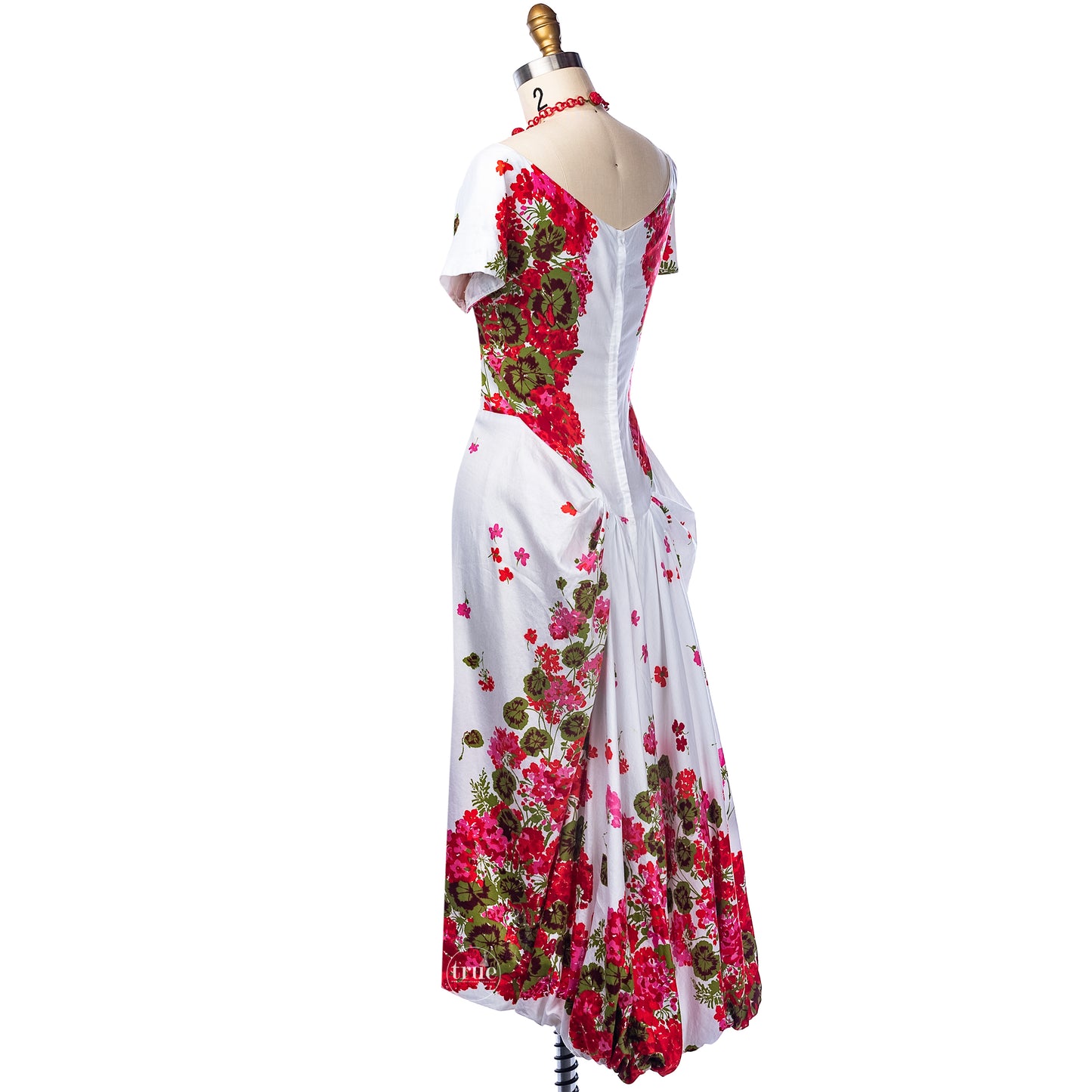 vintage 1950's dress ...spring floral Dorothy O'hara cotton sateen bubble fishtail train bombshell dress
