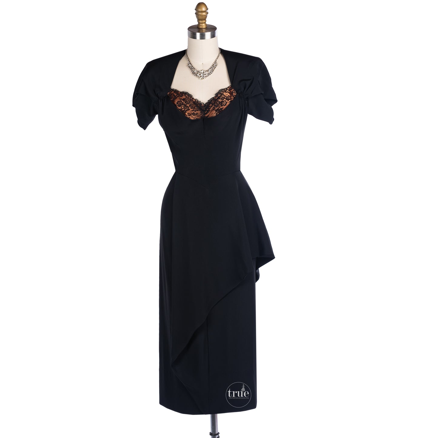 1940's Dorothy O'Hara black fortune cookie dress