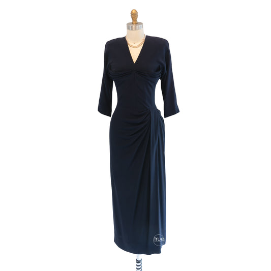 vintage 1940's dress ...exquisite Dorothy O'Hara navy crepe shelf-bust dress