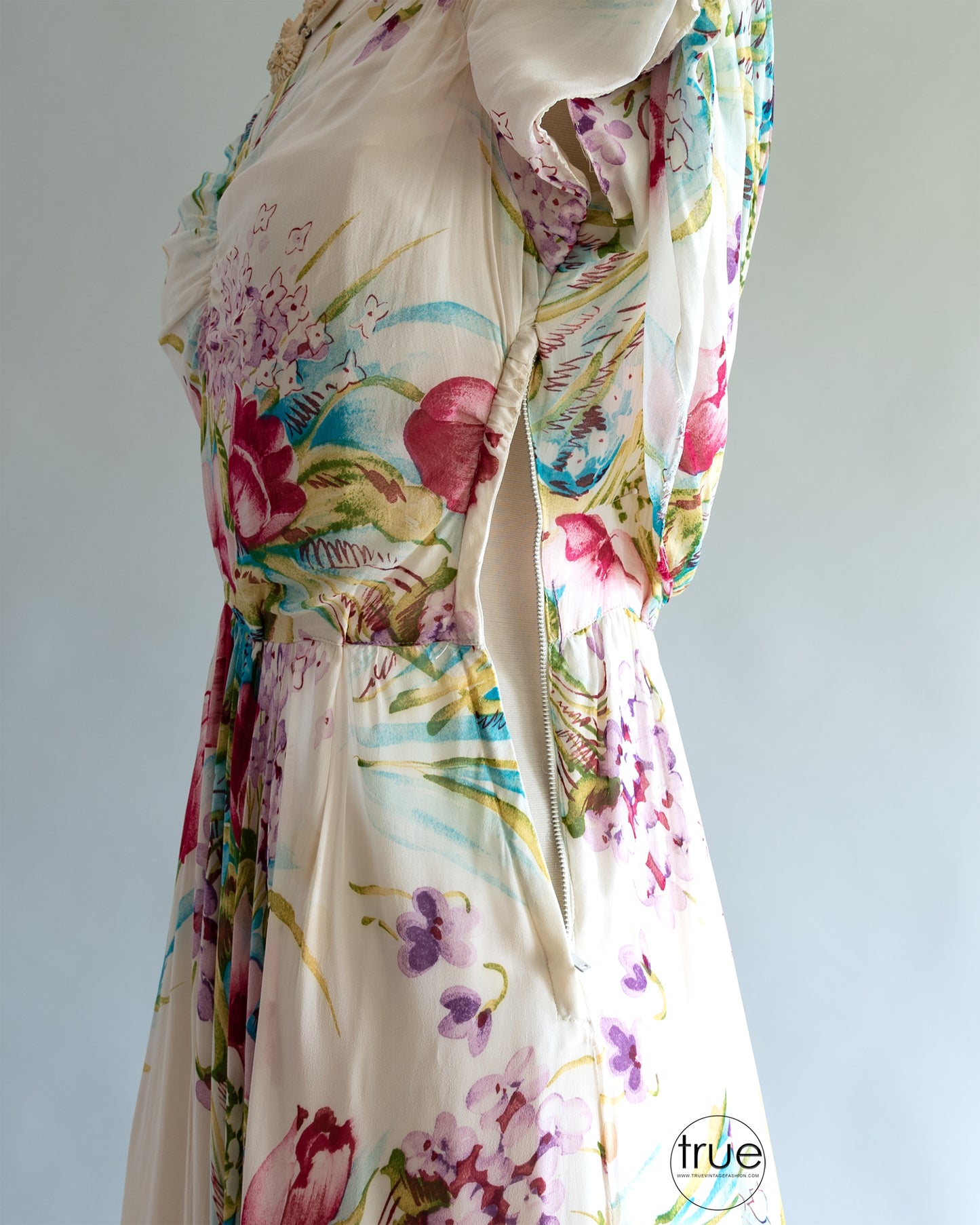 vintage 1940’s dress ...pretty Emma Domb of California floral crepe chiffon goddess dress
