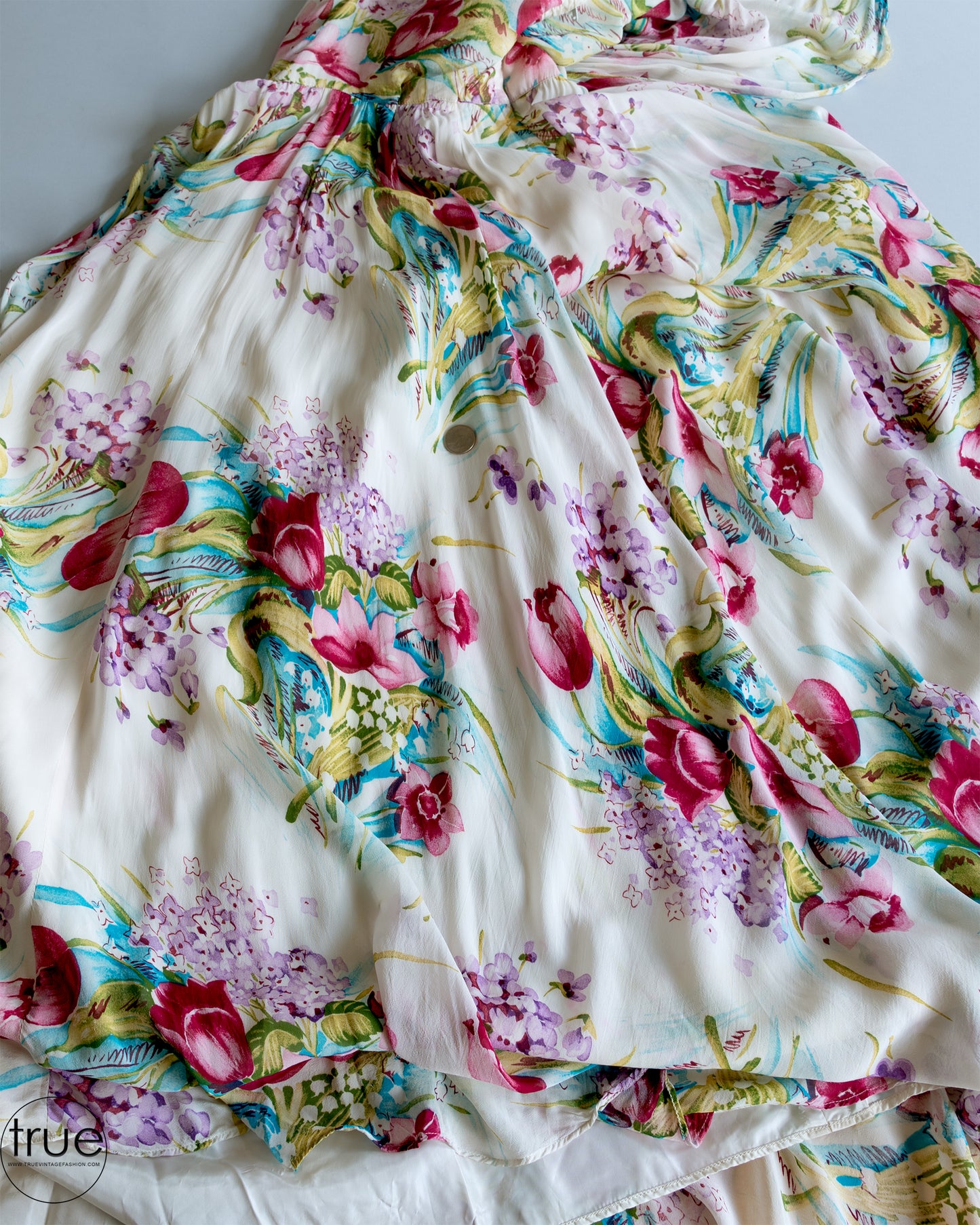 vintage 1940’s dress ...pretty Emma Domb of California floral crepe chiffon goddess dress