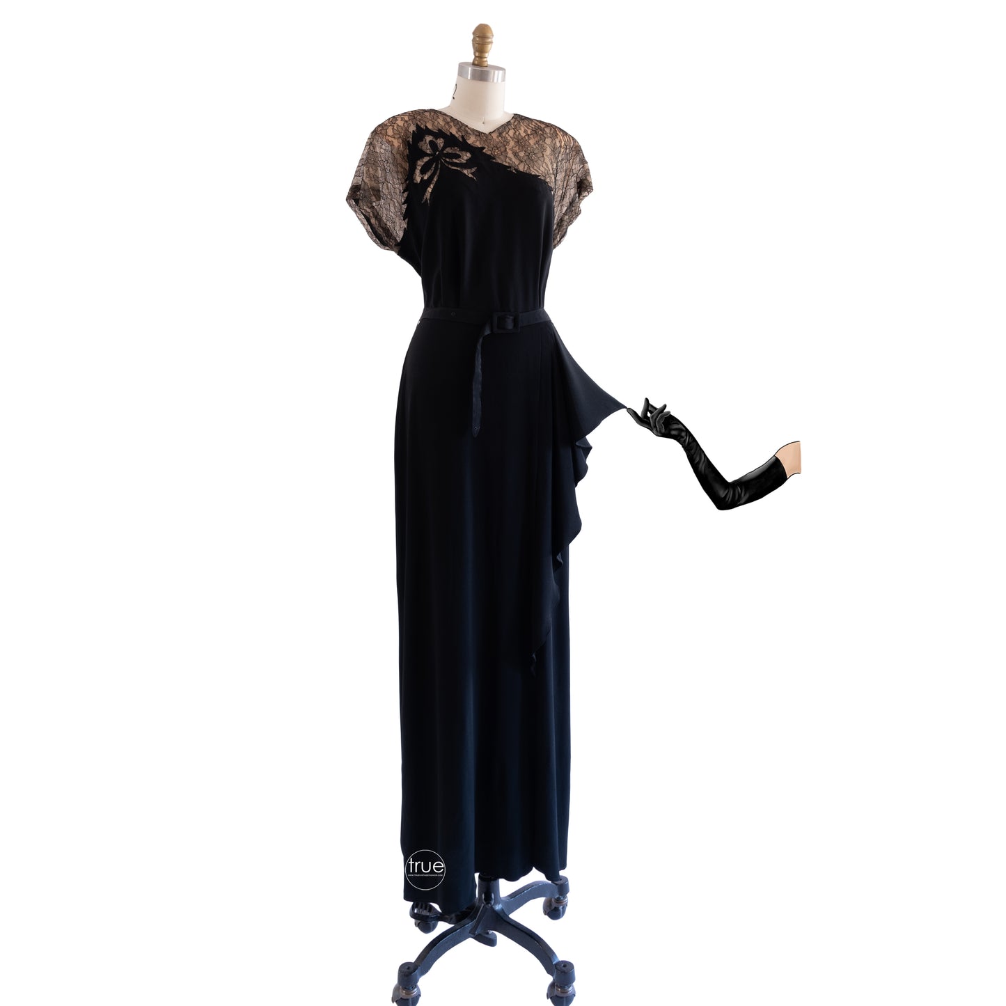 vintage 1940's dress ...exquisite EMMA DOMB black nude illusion dress