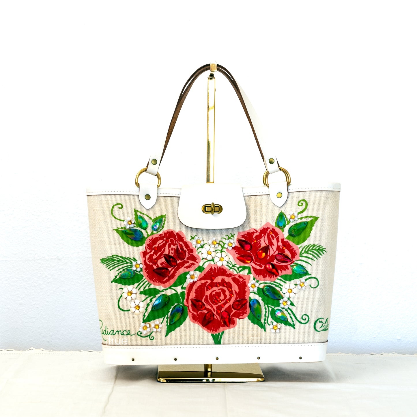vintage 1960's purse ...deadstock ENID COLLINS of texas jeweled "Radiance" roses purse w/ original tag