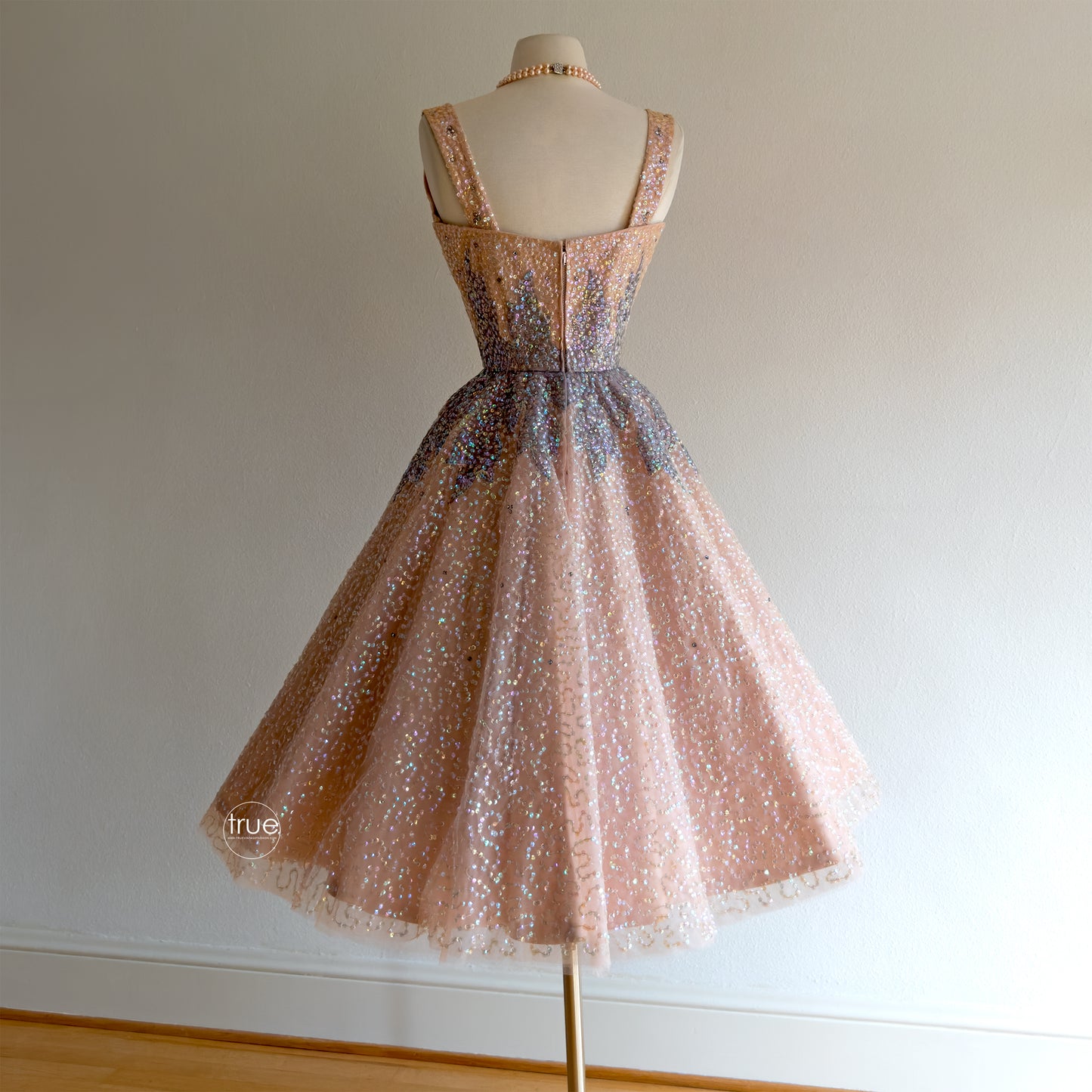 vintage 1950's dress ...very rare new look ESTELLE-FANCHON blush pink fairytale sequins & rhinestones encrusted princess dress