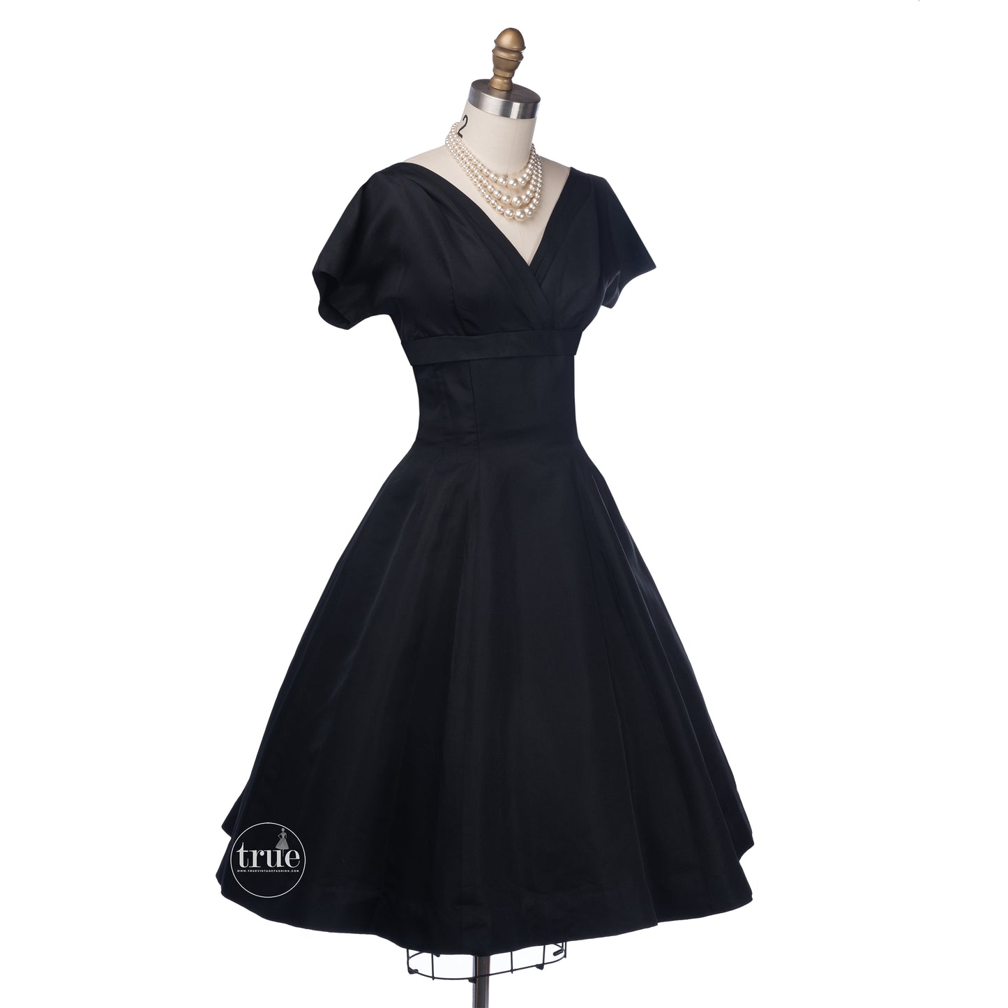 vintage 1950's dress ...simple elegance Madeleine Fauth black full skirt dress with streaming bow