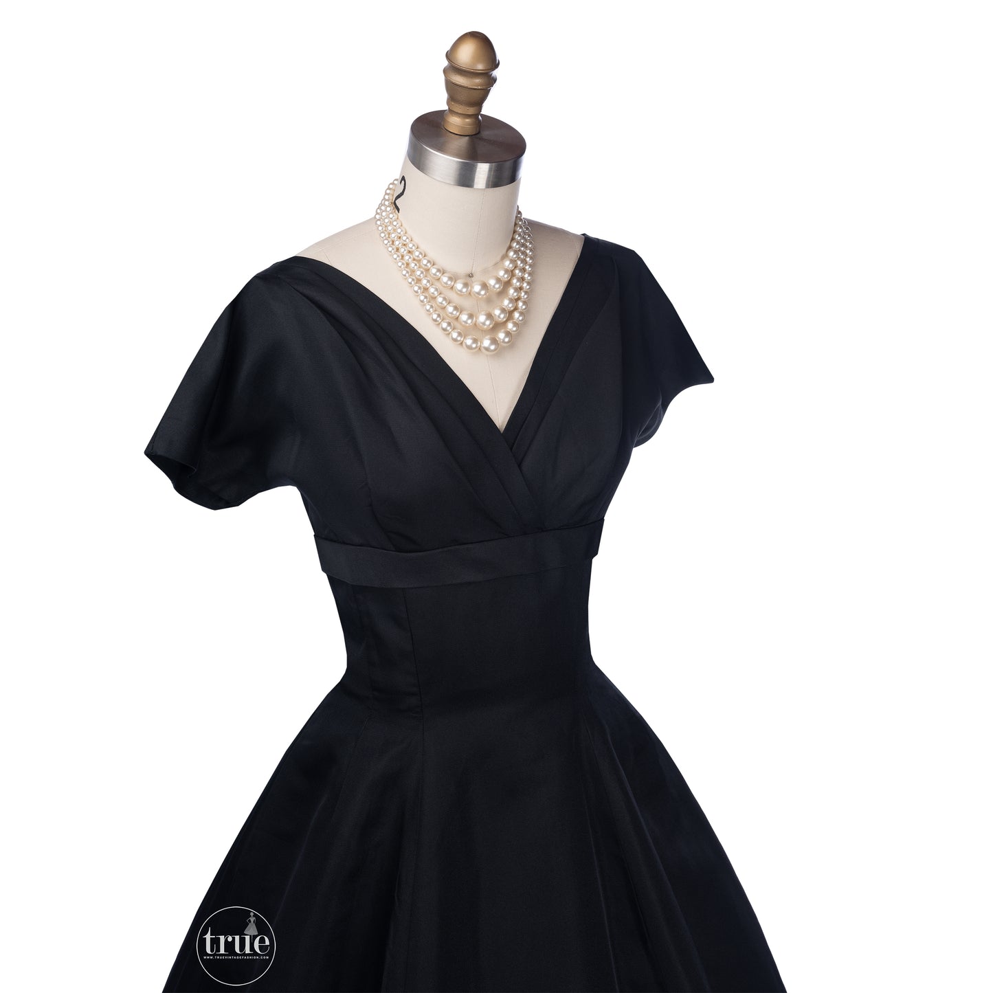 vintage 1950's dress ...simple elegance Madeleine Fauth black full skirt dress with streaming bow