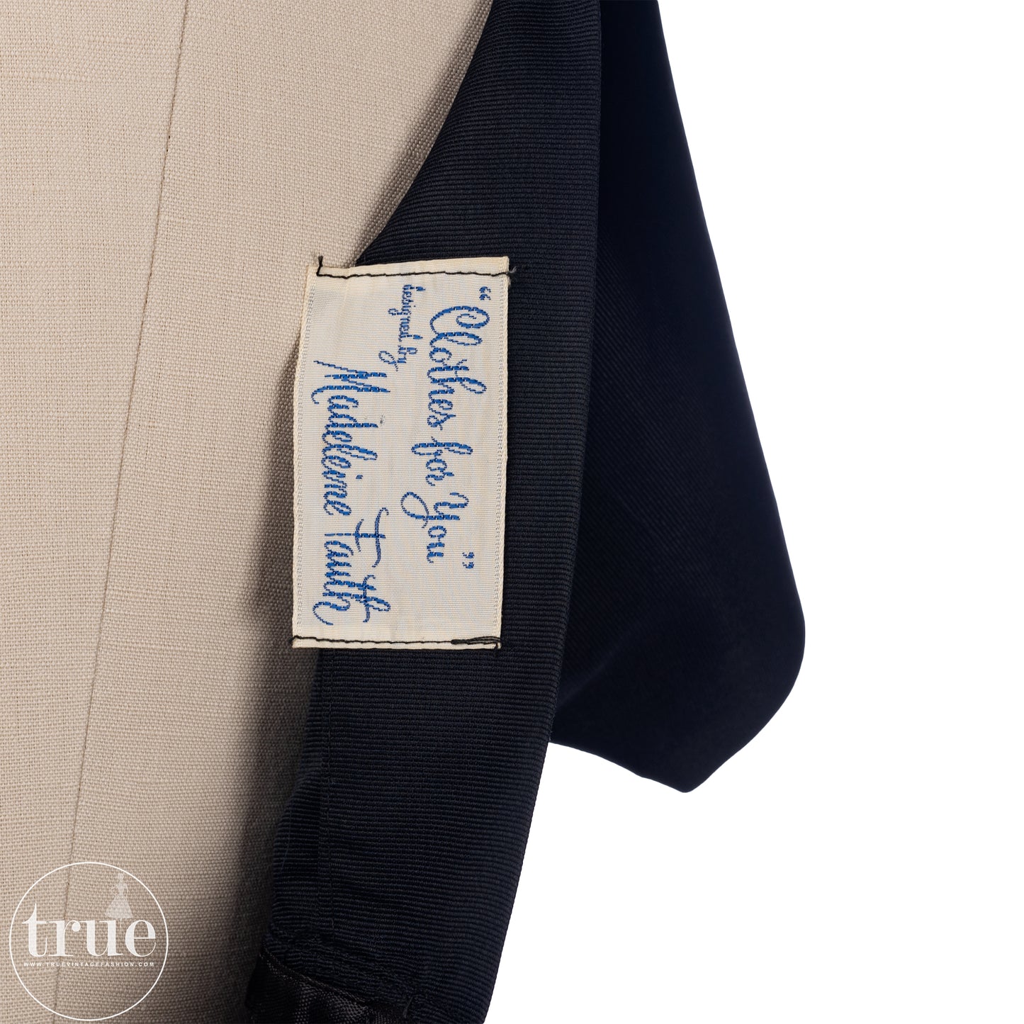 vintage 1950's dress ...simple elegance Madeleine Fauth black full skirt dress with streaming bow