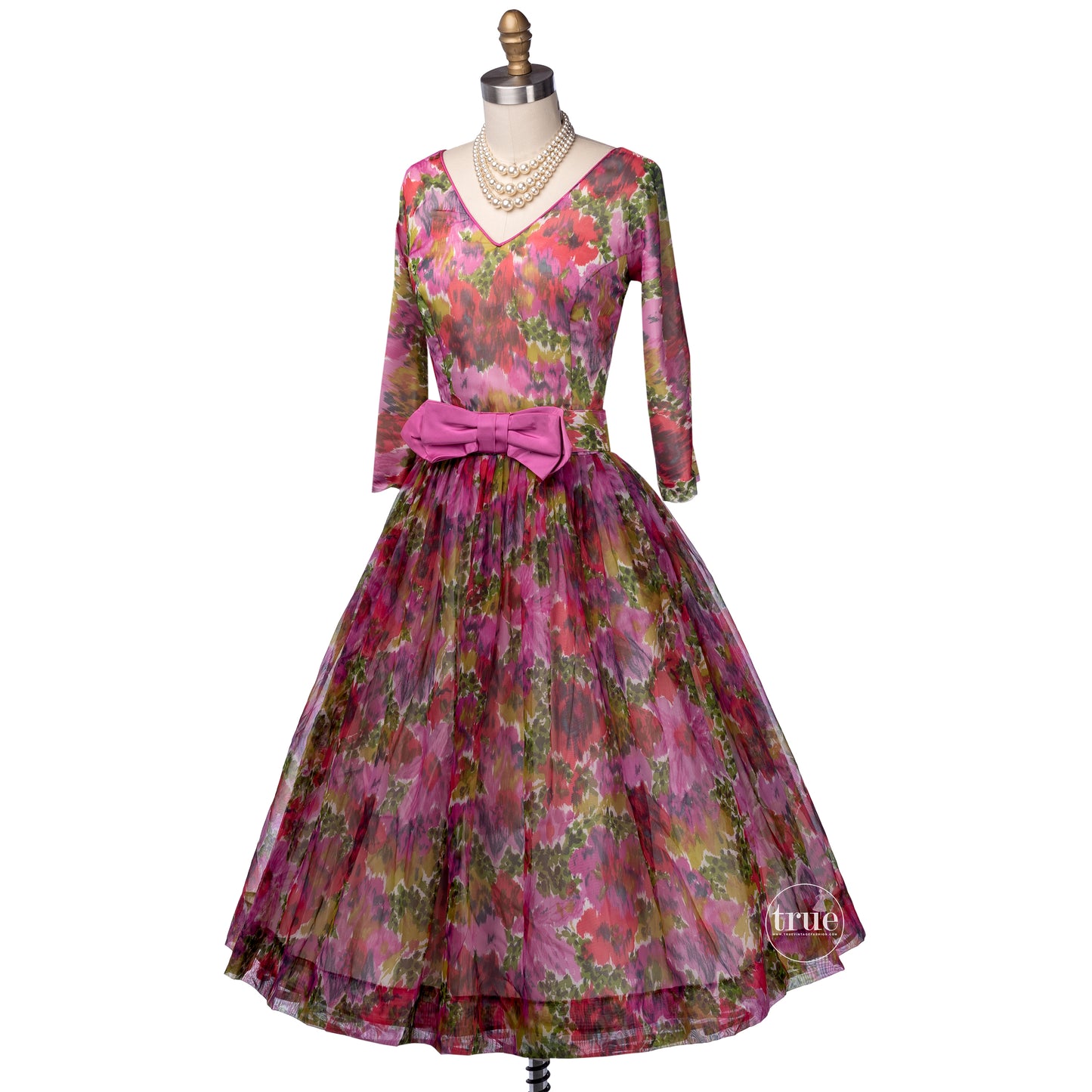 vintage 1950's dress ...colorful floral chiffon full skirt dress
