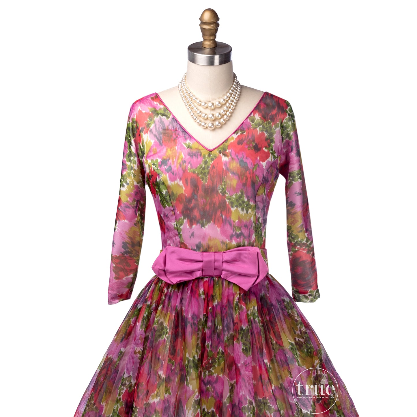 vintage 1950's dress ...colorful floral chiffon full skirt dress