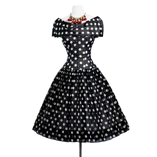 1950's dior inspired GIGI YOUNG black & white polka dot dress