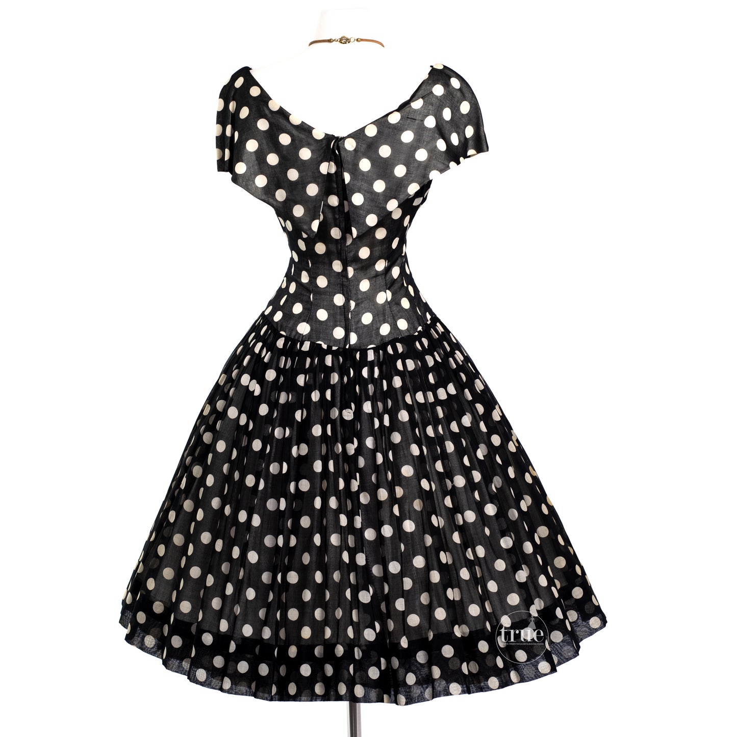vintage 1950's dior inspired GIGI YOUNG black & white polka dot dress