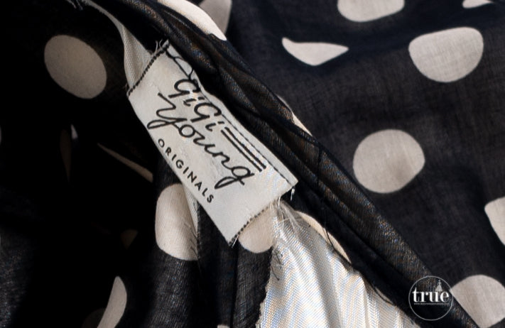 vintage 1950's dior inspired GIGI YOUNG black & white polka dot dress