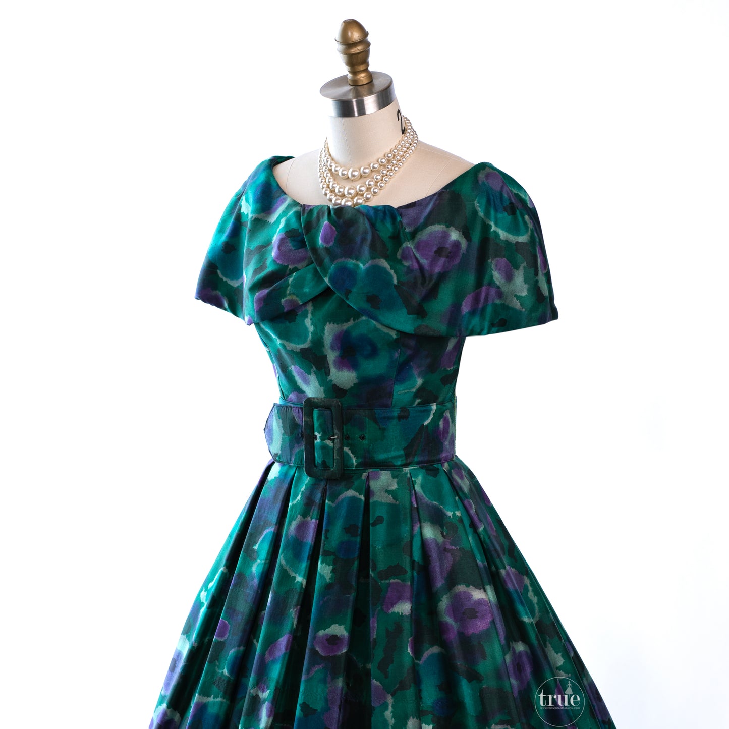 vintage 1950's dress ...dior inspired GIGI YOUNG NEW YORK silk shantung watercolor floral full skirt cocktail party dress