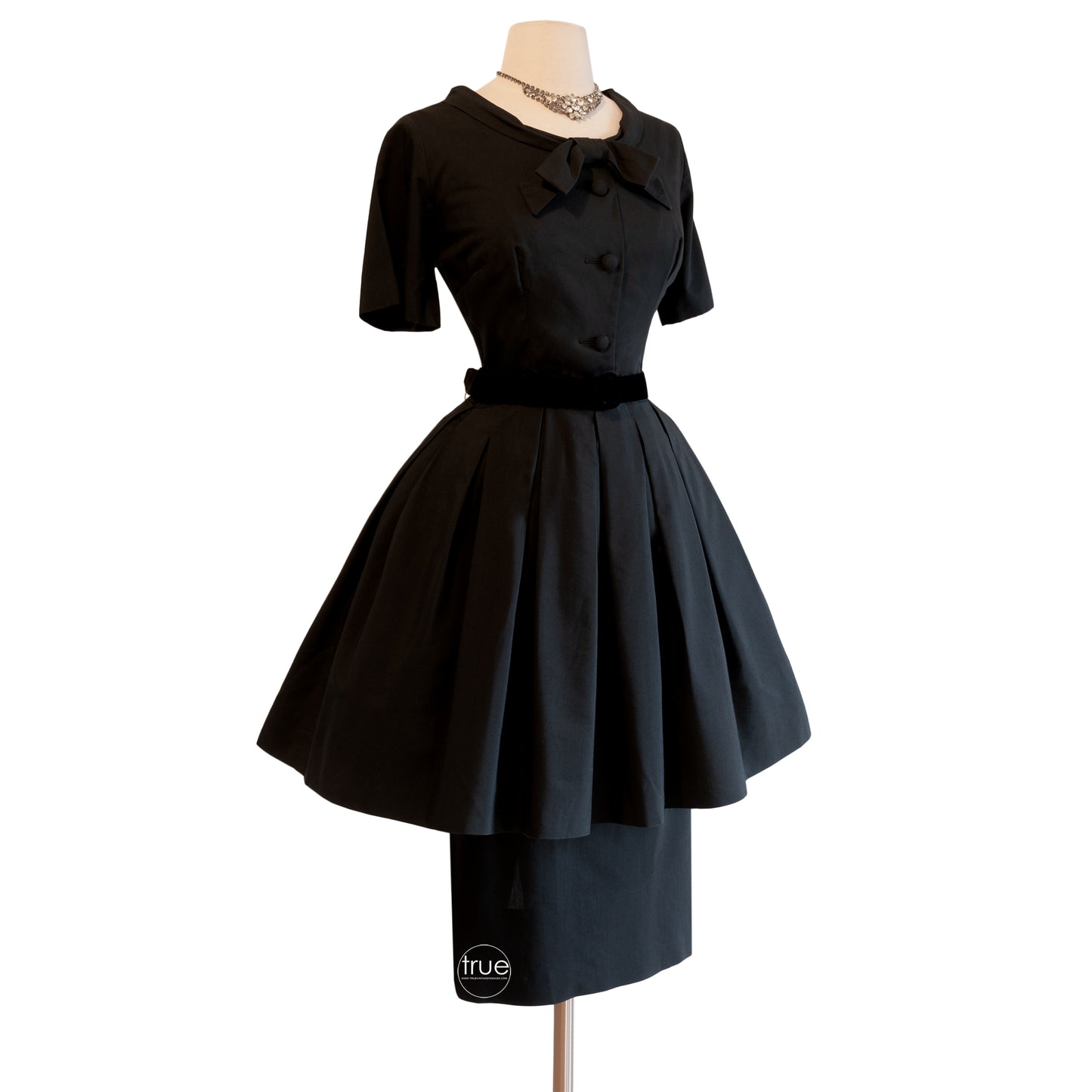 vintage 1950's dress ...black polished cotton GIGI YOUNG new york peplum skirt dress