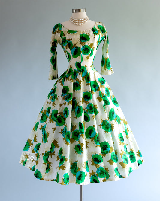 vintage 1950's dress ...gorgeous Gigi Young new york electric POPPIES silk floral dress