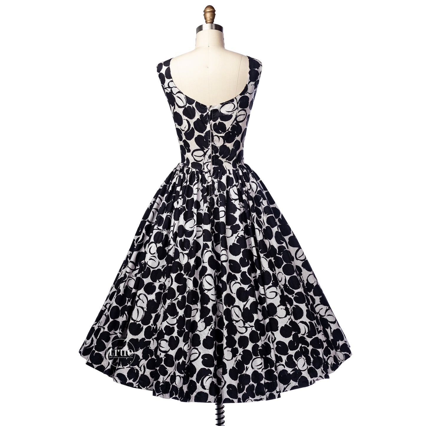 vintage 1950's dress ...fabulous Jerry Gilden B&W cherries print cotton full skirt dress
