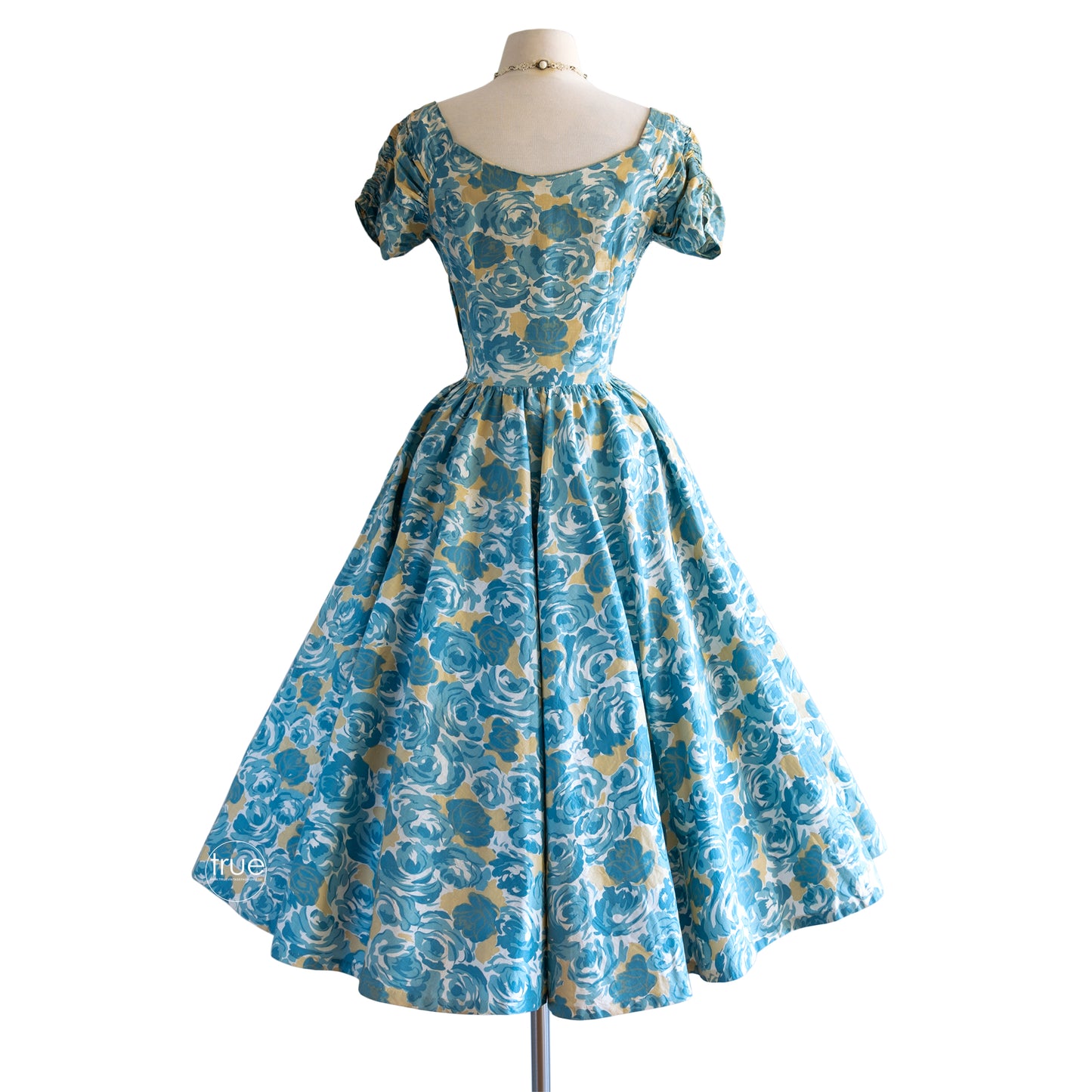 vintage 1950's dress ...classic JERRY GILDEN blue rose floral cotton dress