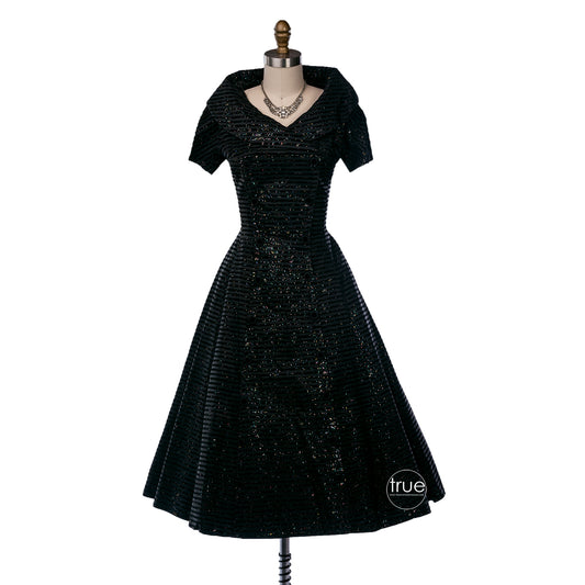 vintage 1940's dress ...striped velvet & rainbow confetti glitter party dress
