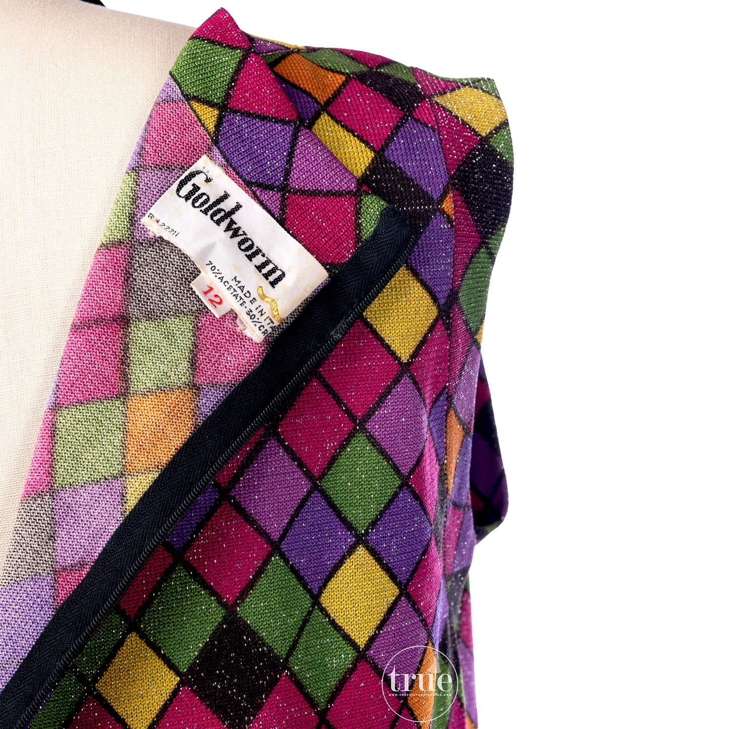 vintage 1960's dress top & skirt ...mod designer Goldworm rainbow harlequin tunic & skirt