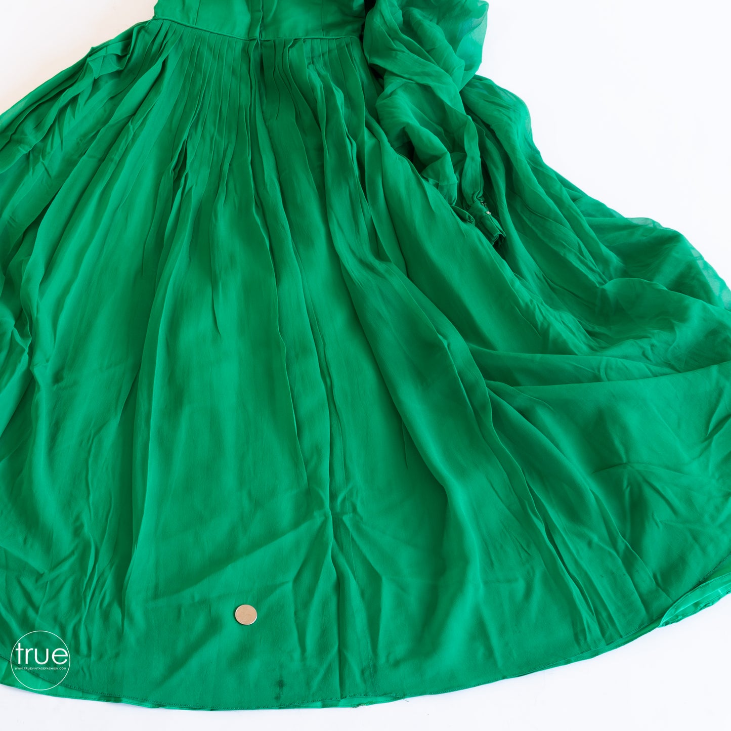 vintage 1960's dress ...ethereal emerald chiffon goddess dress with shoulder shash