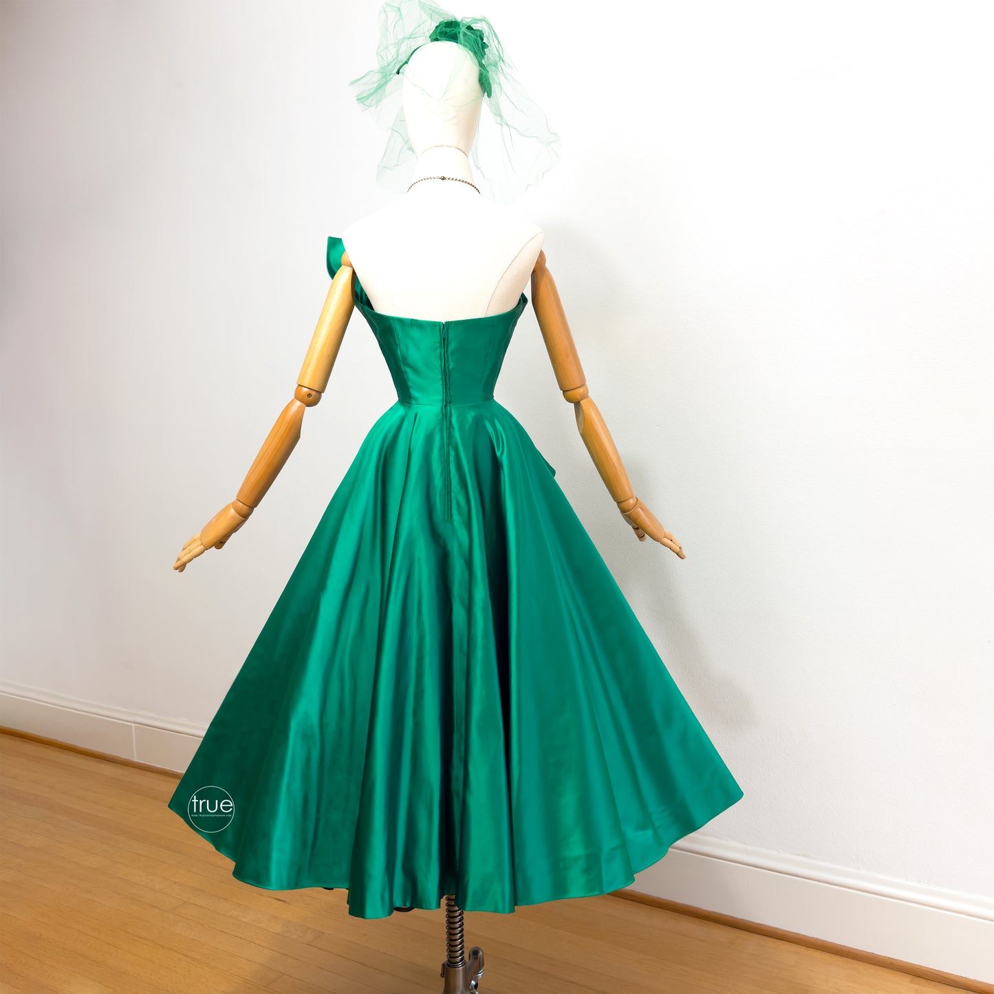 vintage 1950's dress ...truly decadent SAKS FIFTH AVENUE emerald green silk asymmetrical dress