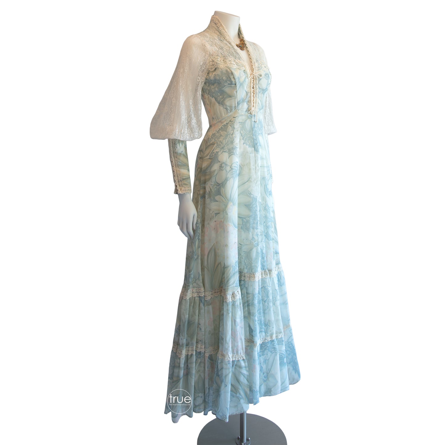 vintage 1970's dress ...ethereal jade floral Gunne Sax corset dress