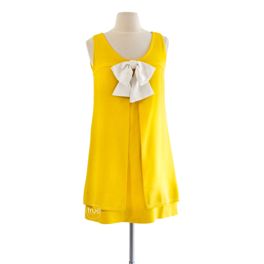vintage 1960's mini dress ...super cute S.HOWARD HIRSH sunny yellow moygashel linen MOD mini