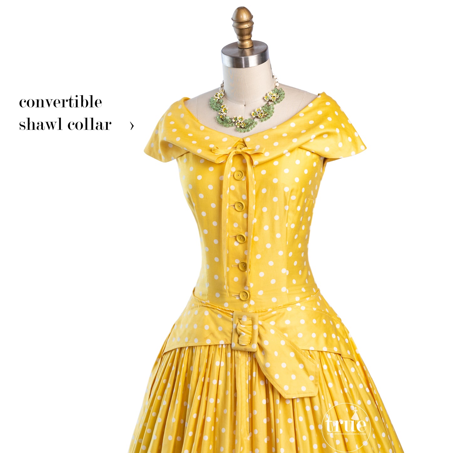 Vintage 1950's Dress ...Dior inspired Suzy Perette Yellow Polka Dot Cotton Full Skirt Dress