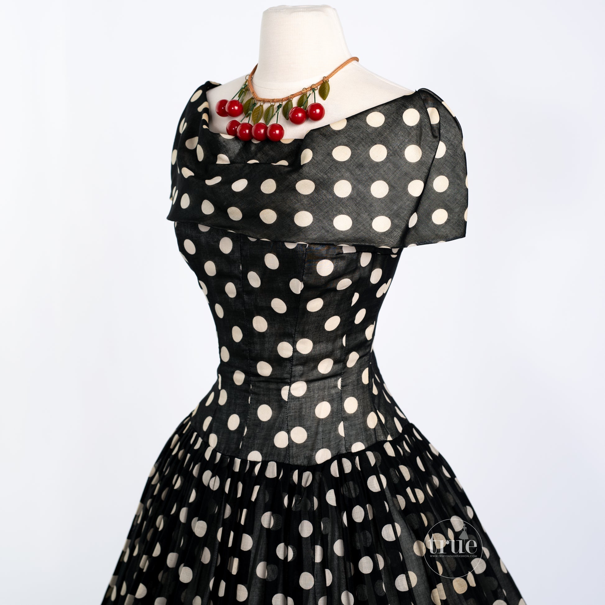 vintage 1950's dior inspired GIGI YOUNG black & white polka dot dress