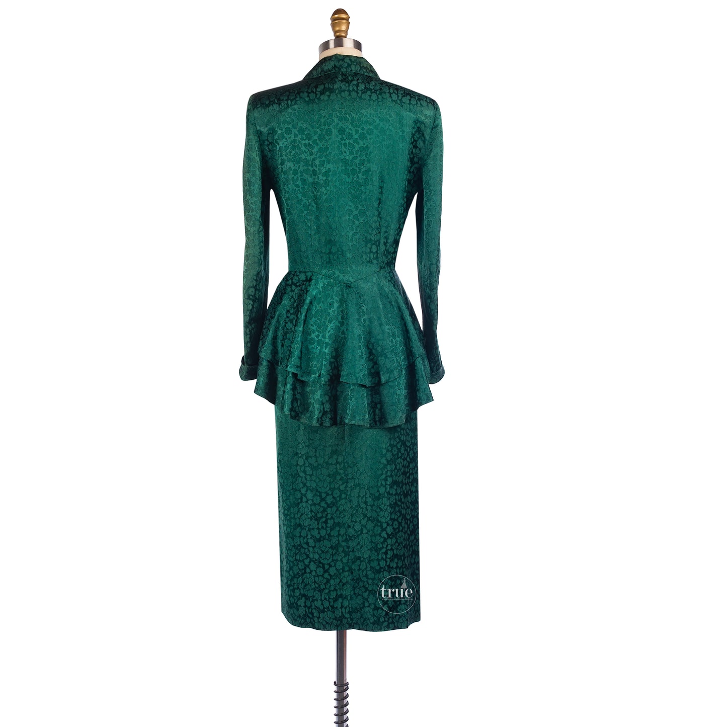 1940’s Suzy Perette emerald brocade suit
