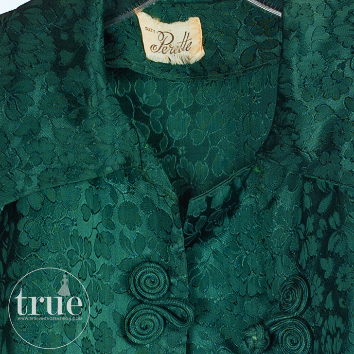 1940’s Suzy Perette emerald brocade suit