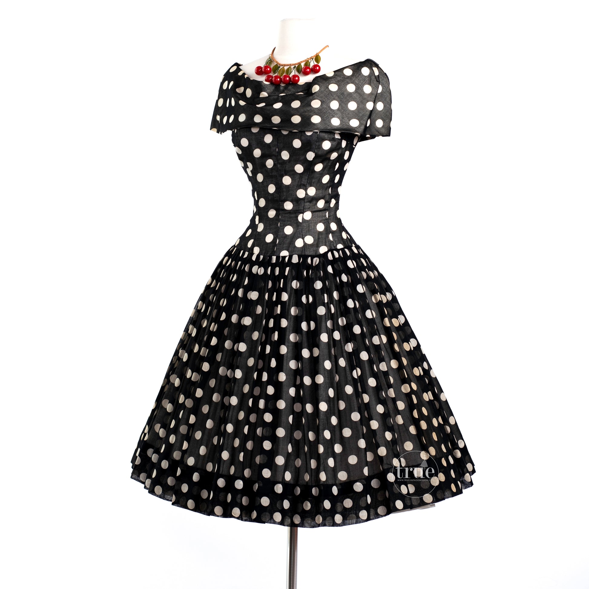 vintage 1950's dior inspired GIGI YOUNG black & white polka dot dress