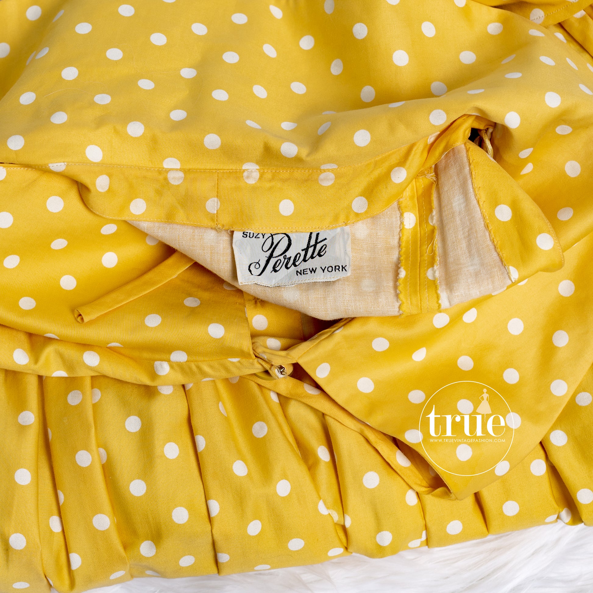 Vintage 1950's Dress ...Dior inspired Suzy Perette Yellow Polka Dot Cotton Full Skirt Dress