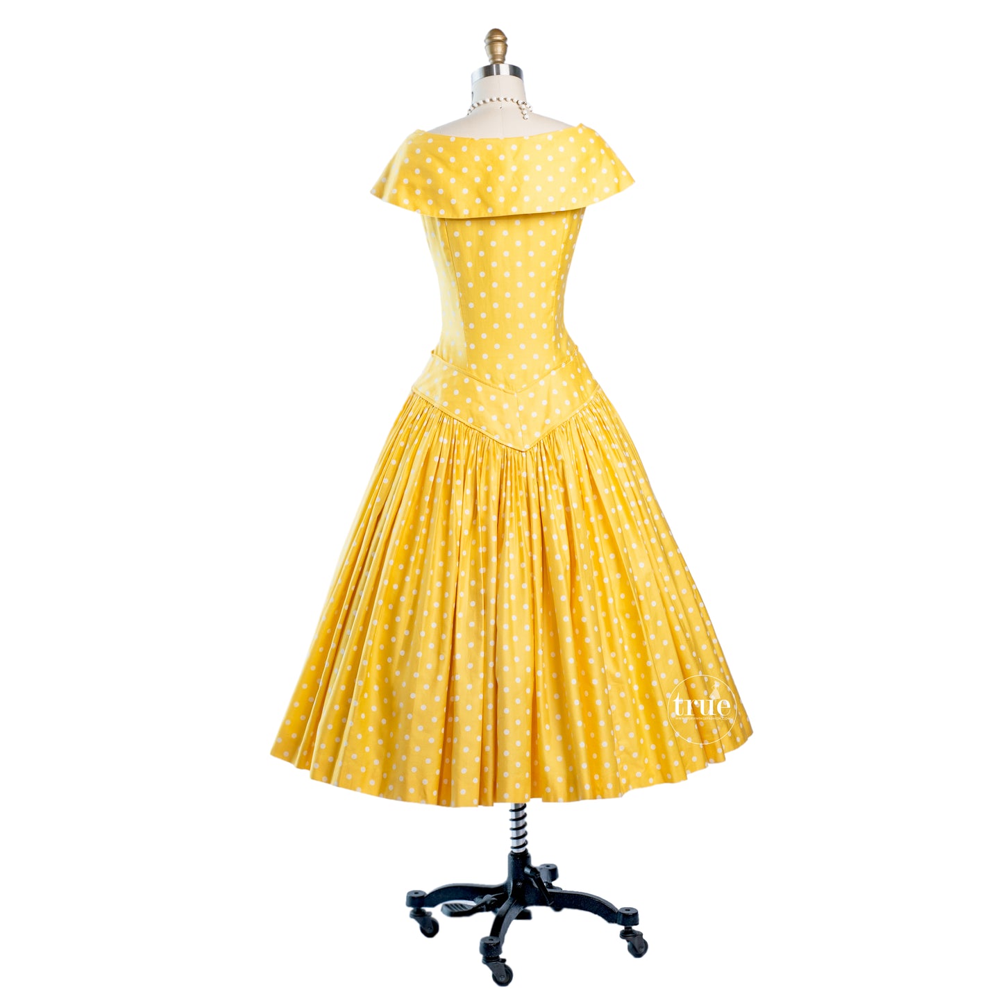 Vintage 1950's Dress ...Dior inspired Suzy Perette Yellow Polka Dot Cotton Full Skirt Dress