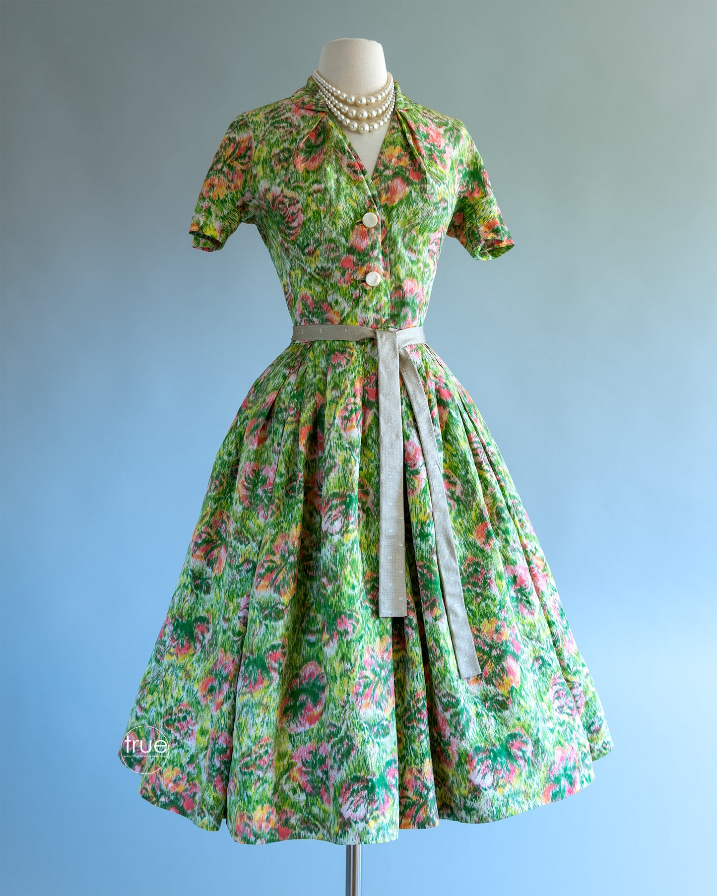 vintage 1950's dress ...prettiest ever I.MAGNIN & CO silk midcentury impressionist floral dress