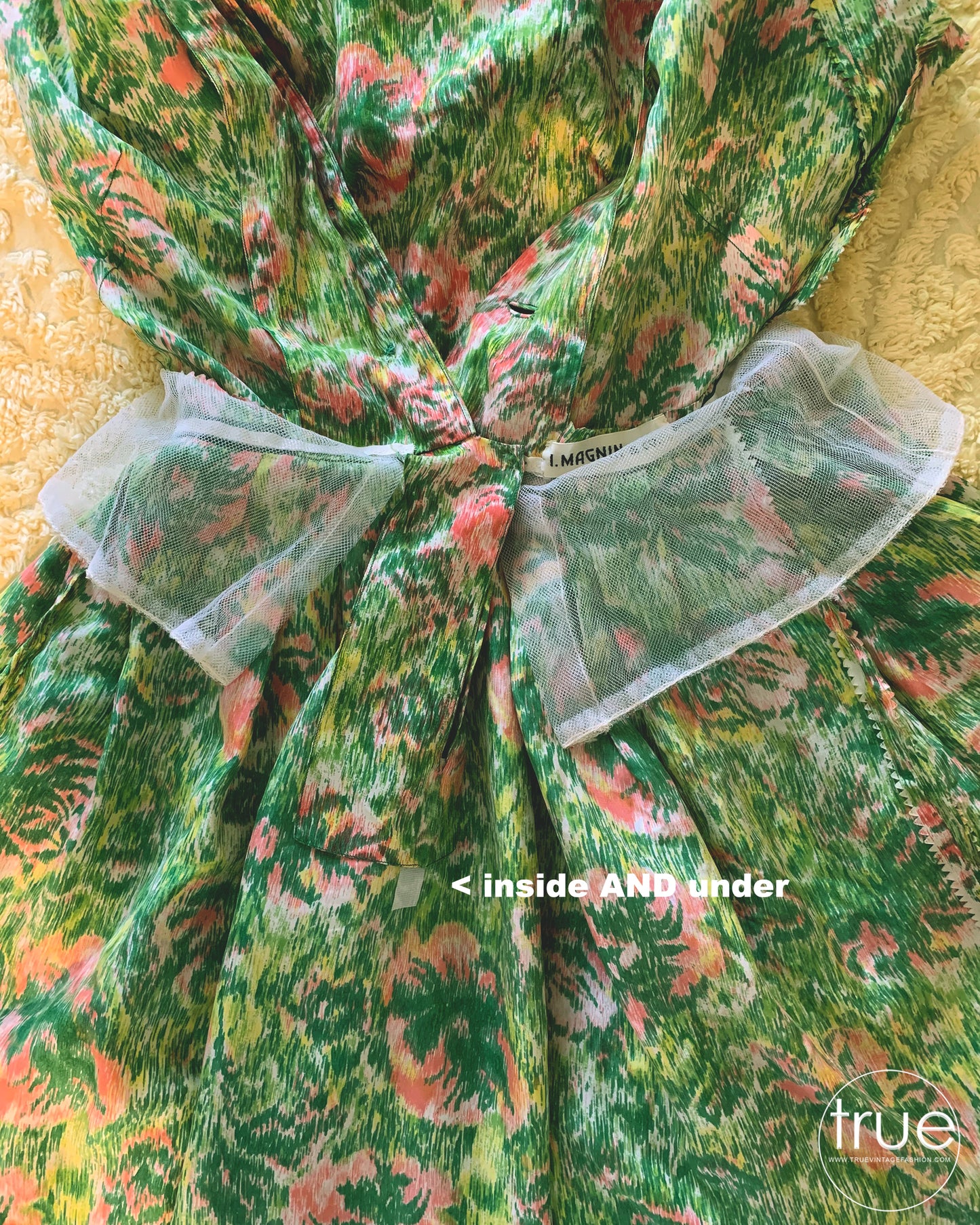 vintage 1950's dress ...prettiest ever I.MAGNIN & CO silk midcentury impressionist floral dress