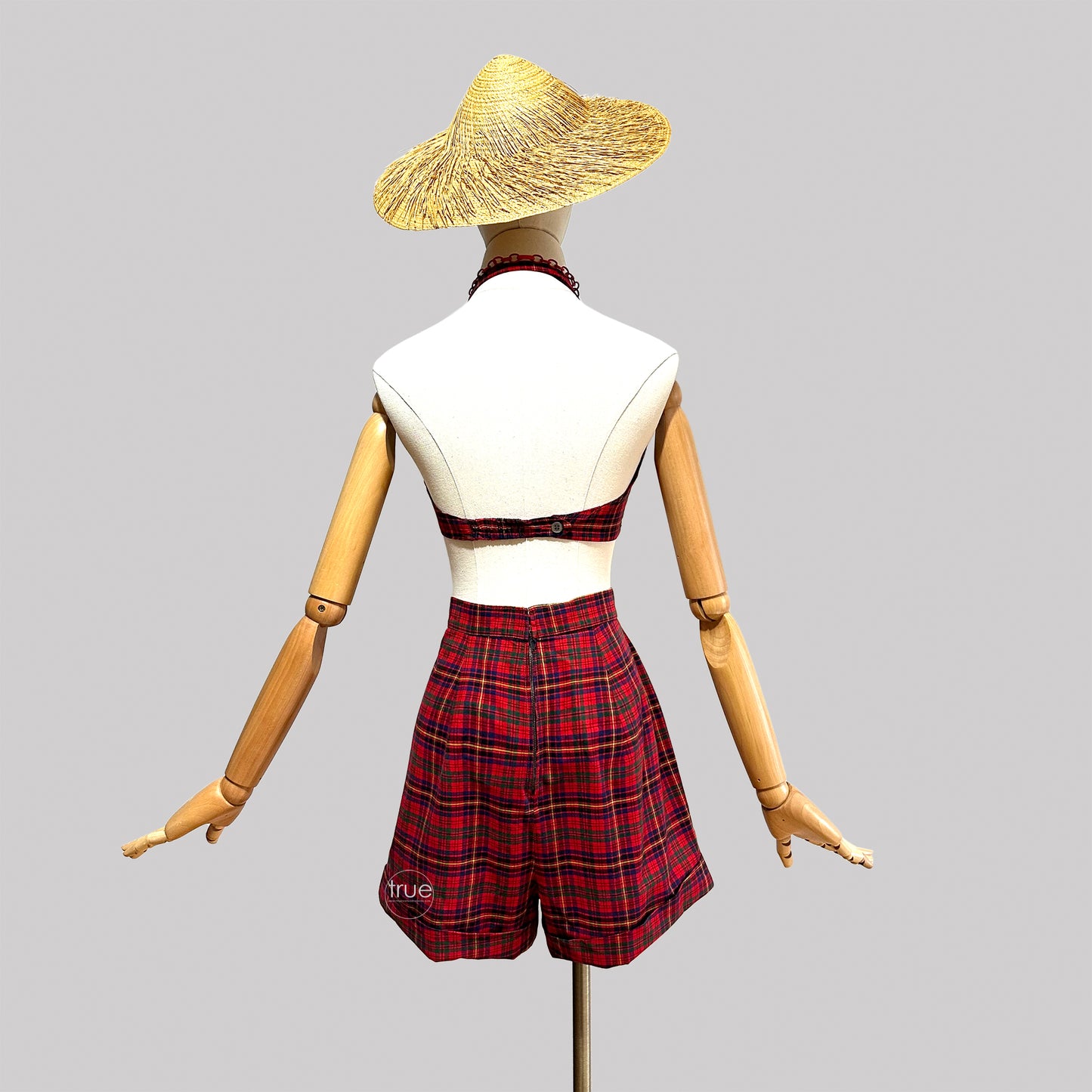 vintage 1940's playsuit ...rare JANTZEN plaid 3pc shorts skirt & top playsuit