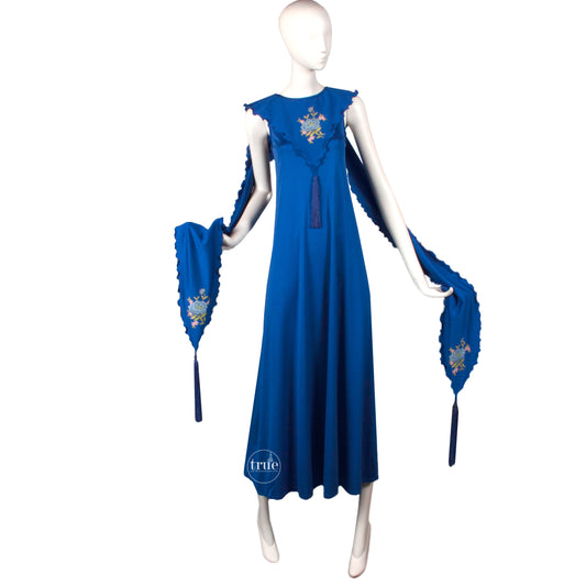 vintage 1960's dress ...rare John Bates for Jean Varon embroidered maxi dress with tassels