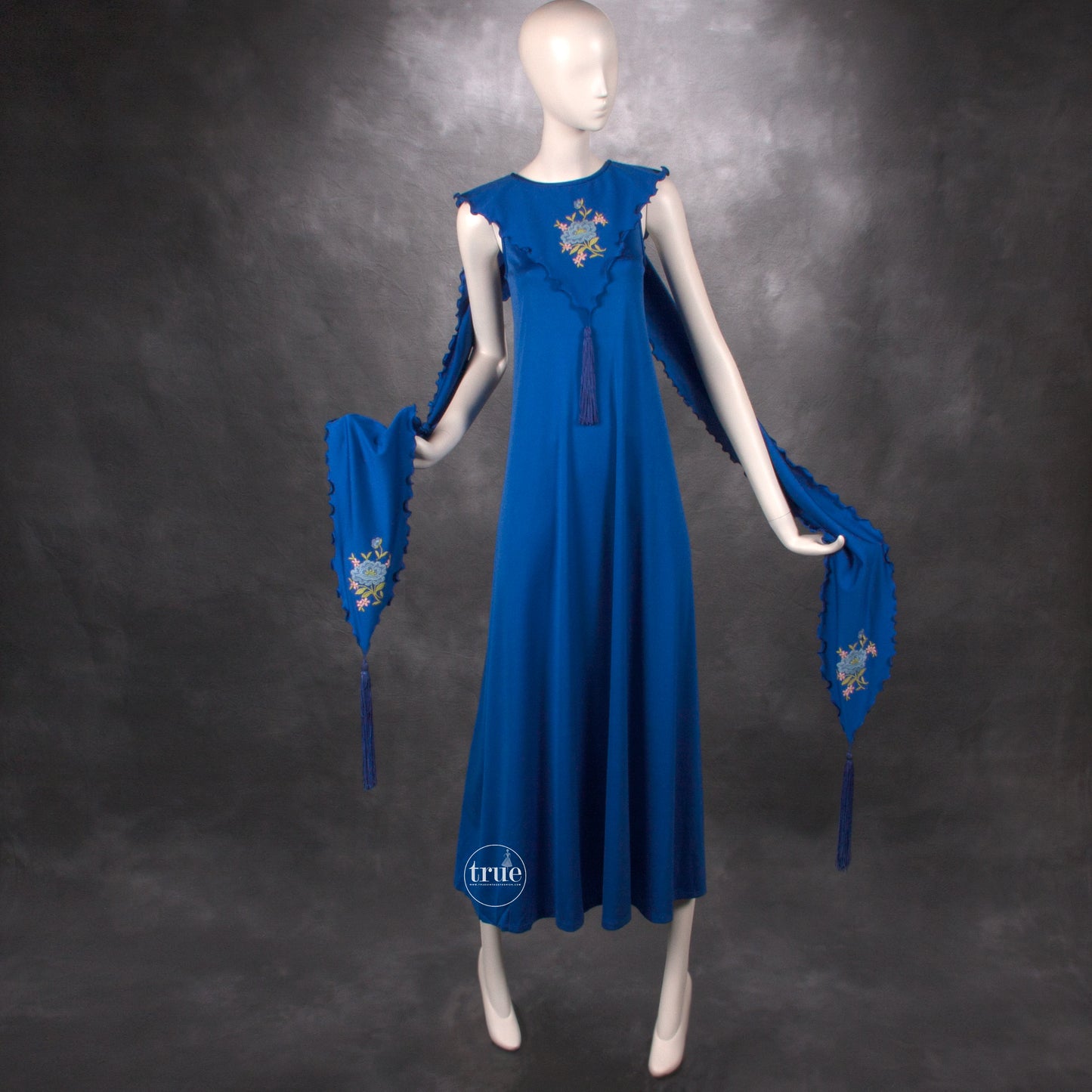 vintage 1960's dress ...rare John Bates for Jean Varon embroidered maxi dress with tassels