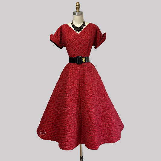 vintage 1950's dress ...quintessential JONATHAN LOGAN red & black floral quilted dress
