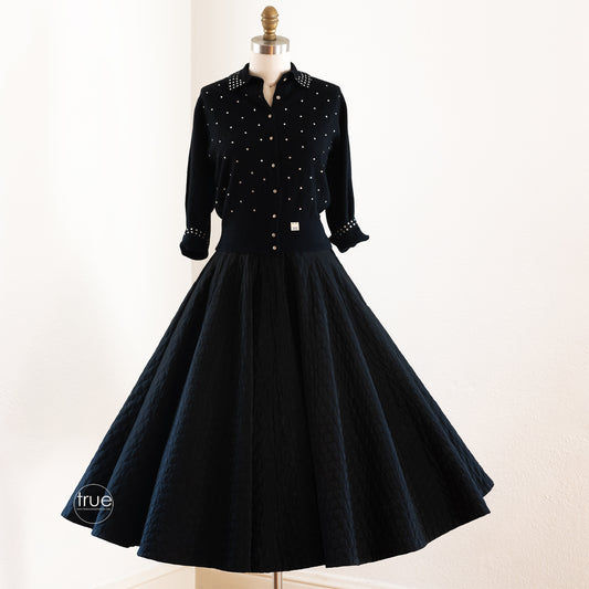vintage 1950's circle skirt ...wardrobe staple Koret of California black quilted FULL CIRCLE skirt