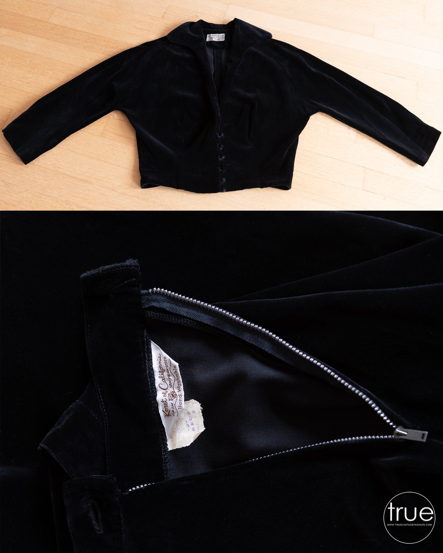 vintage 1950's suit ...staple Koret of California 2 piece black velvet circle skirt & jacket