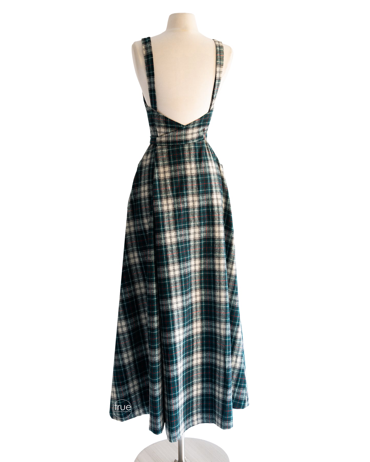 vintage 1970's dress ...classic LANZ Original green tartan plaid pinafore wrap dress