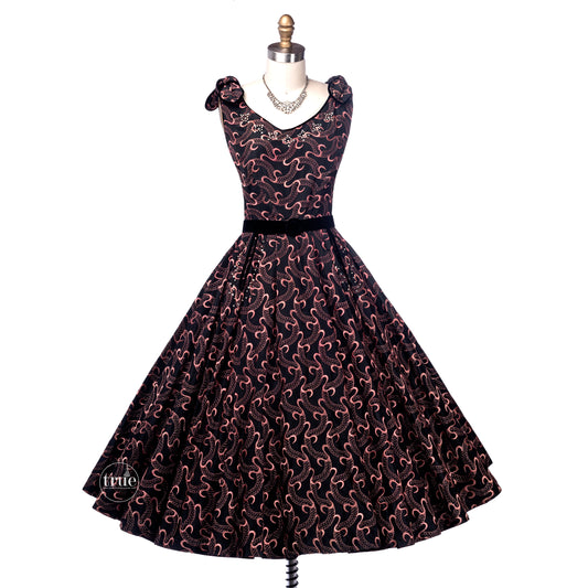 vintage 1950's dress ...serpentine embroidered black & pink Laurie Jane New York dress