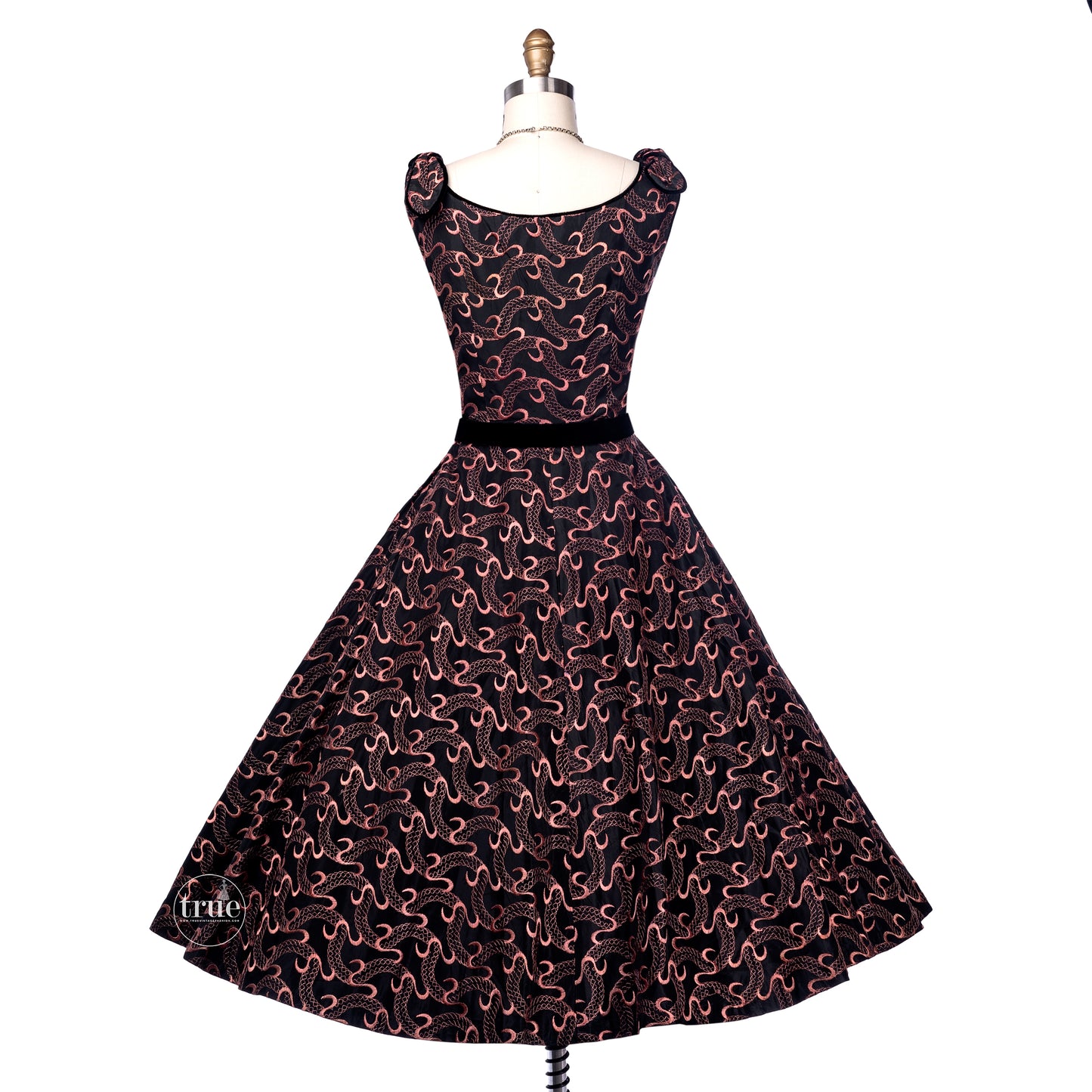 vintage 1950's dress ...serpentine embroidered black & pink Laurie Jane New York dress