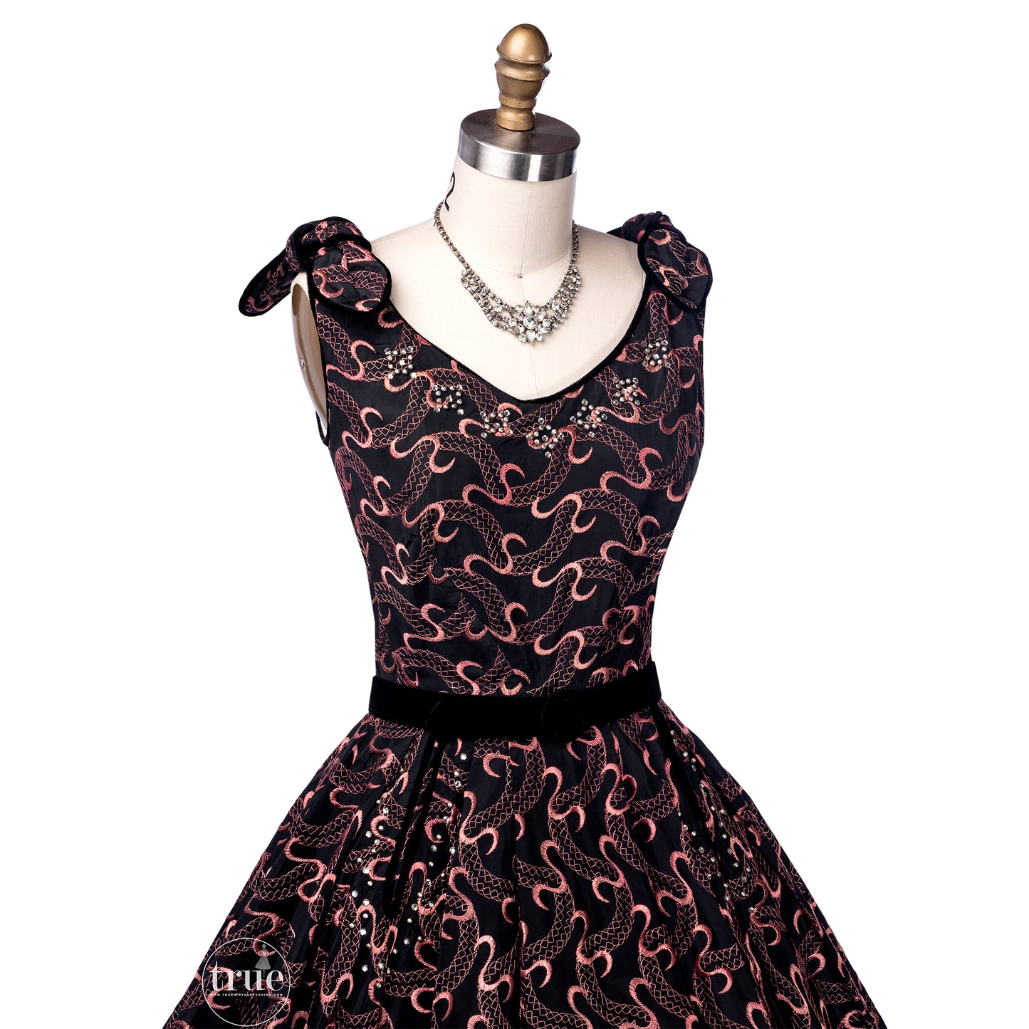 vintage 1950's dress ...serpentine embroidered black & pink Laurie Jane New York dress