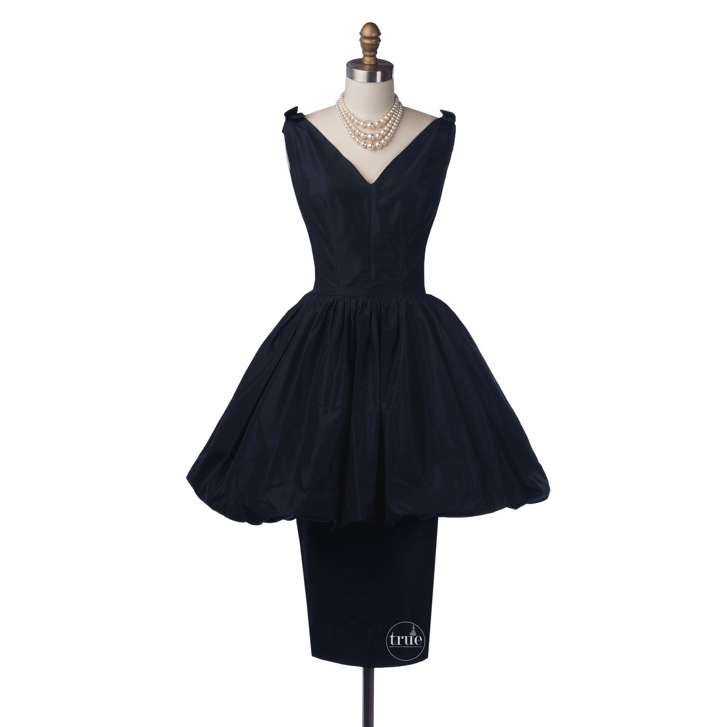 vintage 1950's dress ...classic LEE CLAIRE new york navy silk peau de soie bubble dress