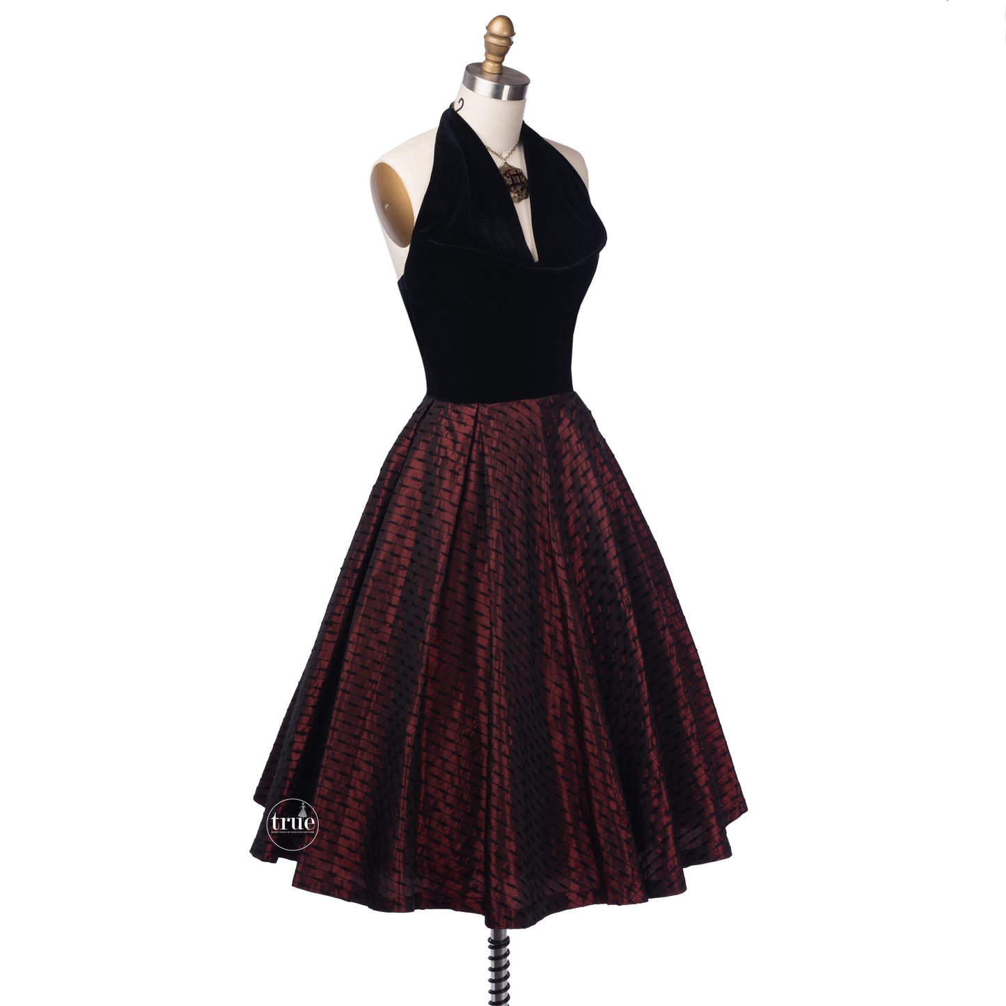 vintage 1950's dress ...red & black velvet halter Lorrie Deb of San Francisco dress