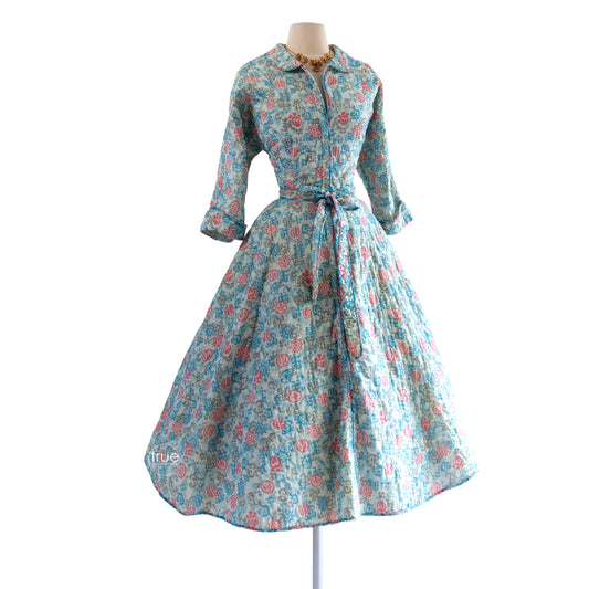 vintage 1950's dress ...dreamy LOUNGEES quilted dressing gown robe dress